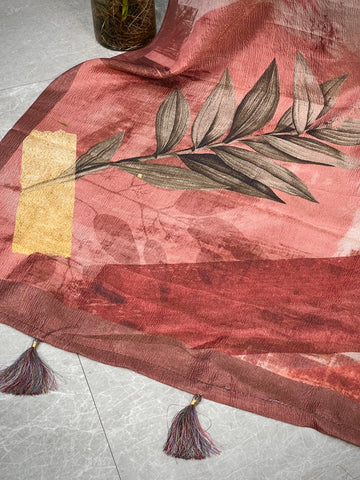 Rust Abstract Tussar Tissue Crushed Saree Geetha Creation